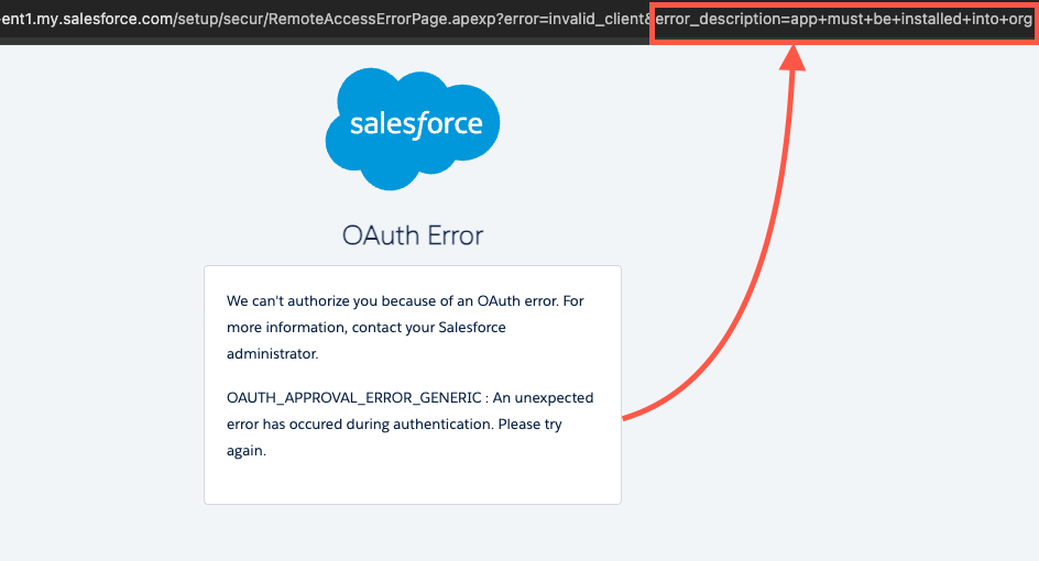 Connected app not installed error