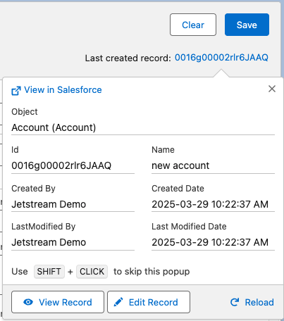 Created record summary