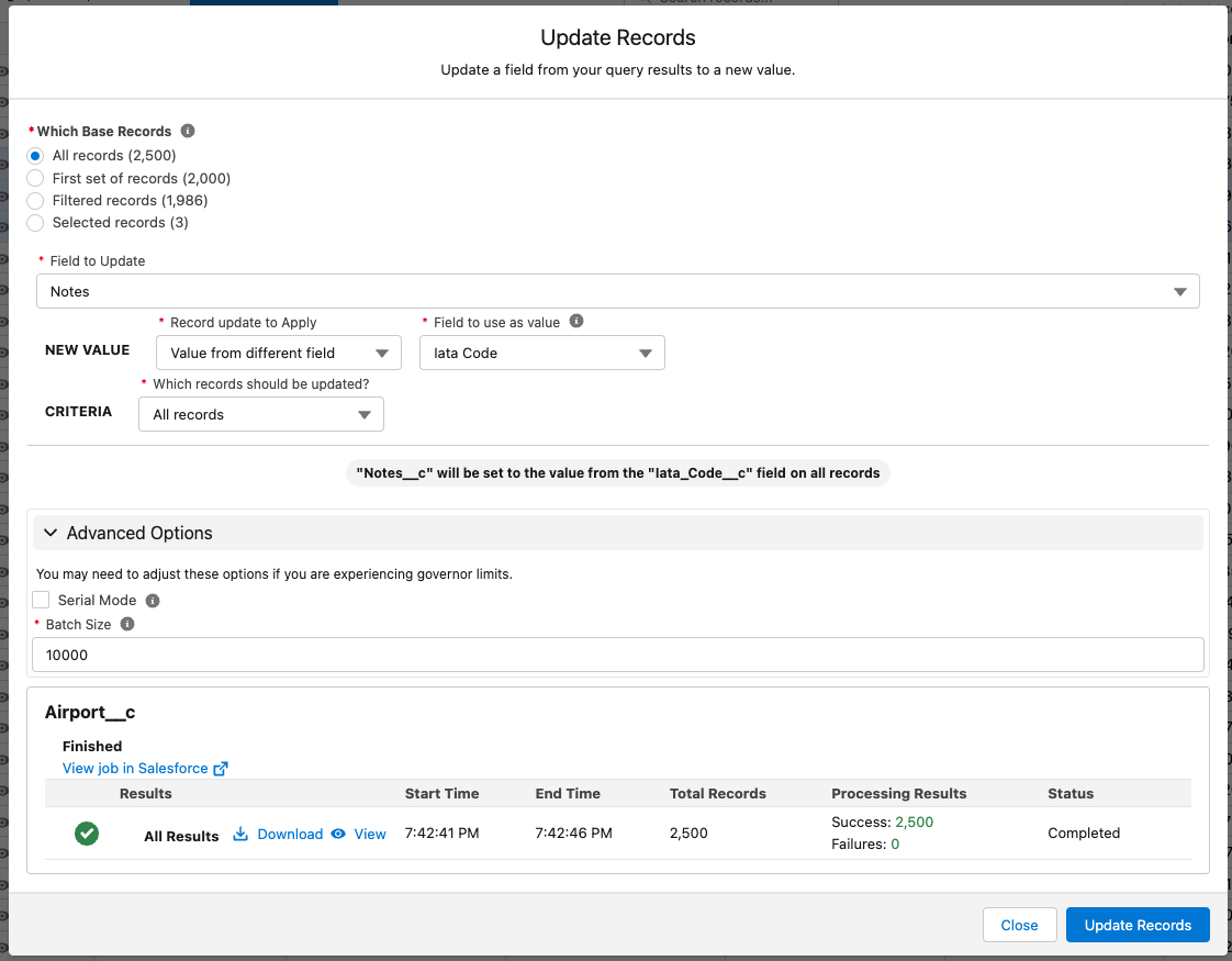 Bulk update modal