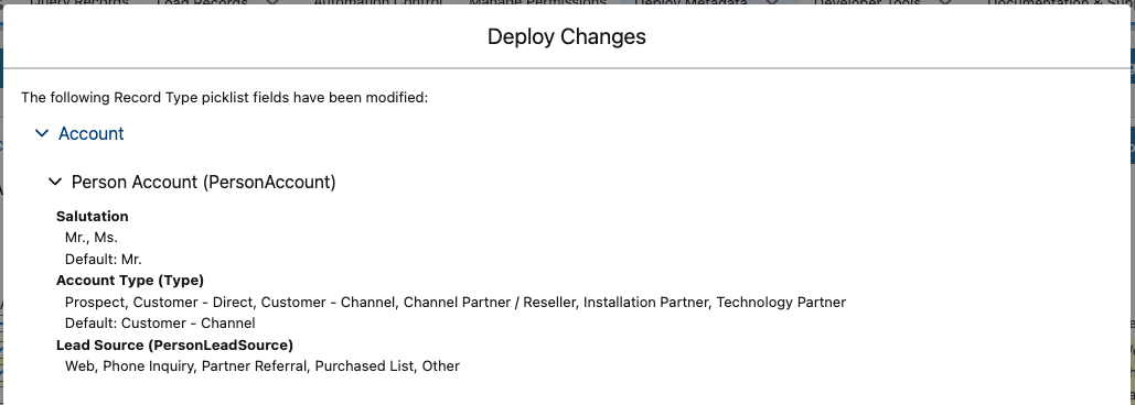Deploy Changes Modal