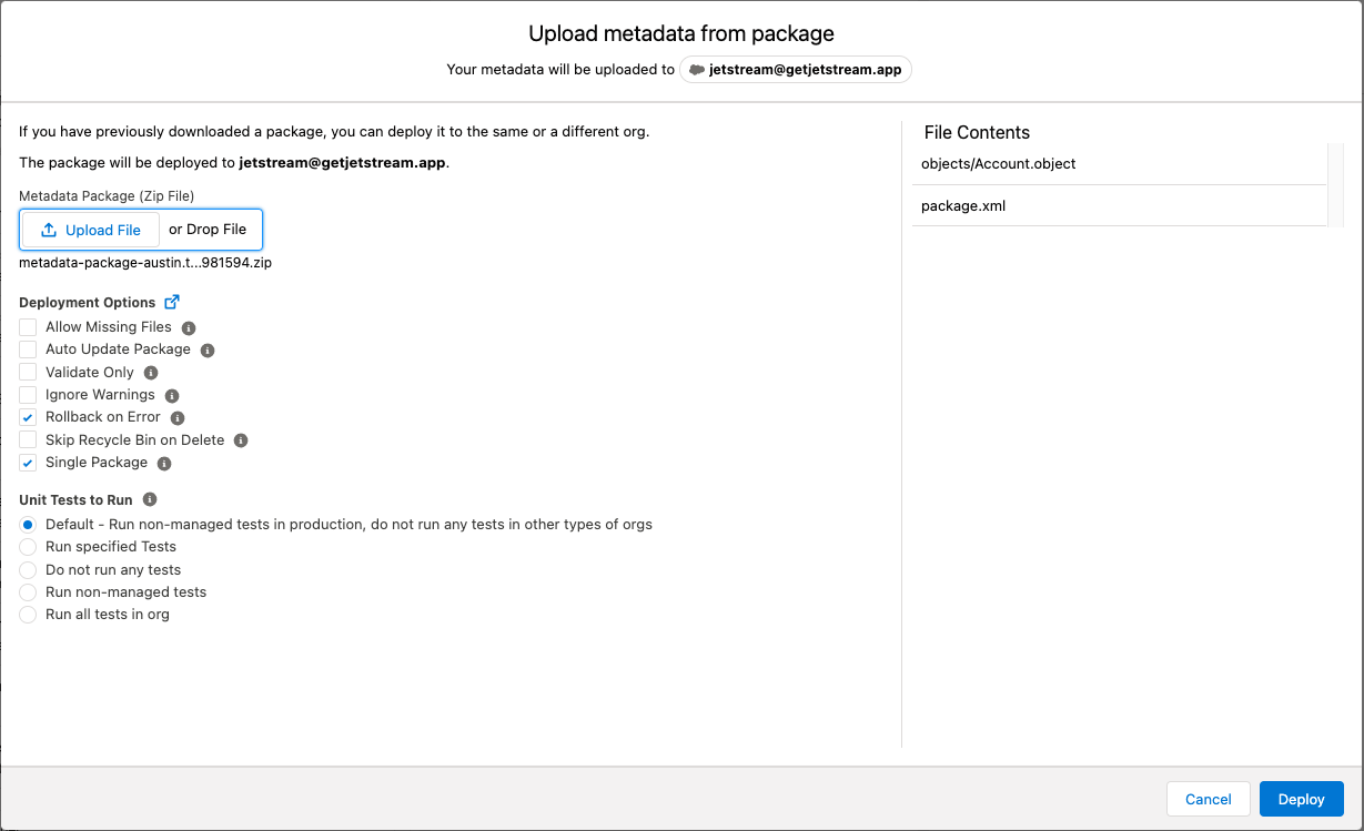 Upload metadata configuration modal