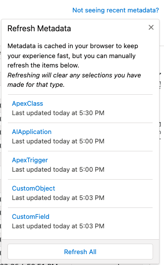Refreshing cached metadata